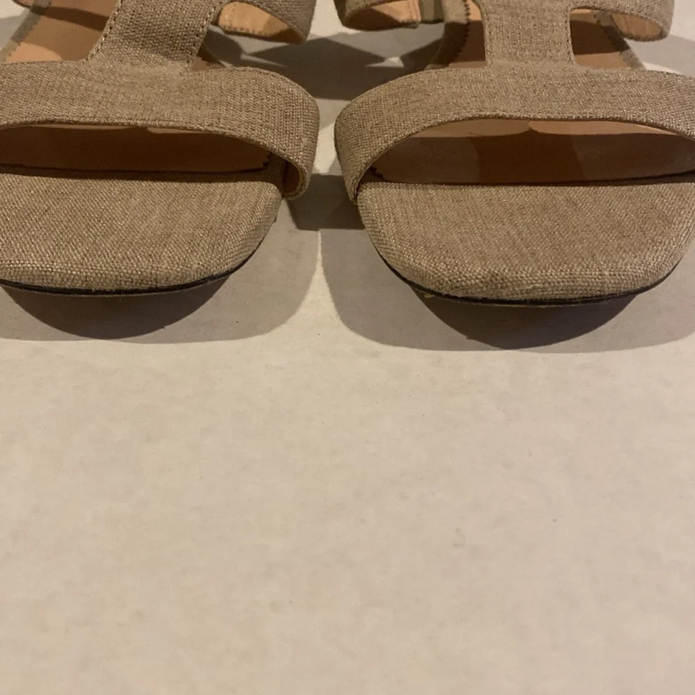 J. Crew Linen T-Strap Slide Sandals in Beige